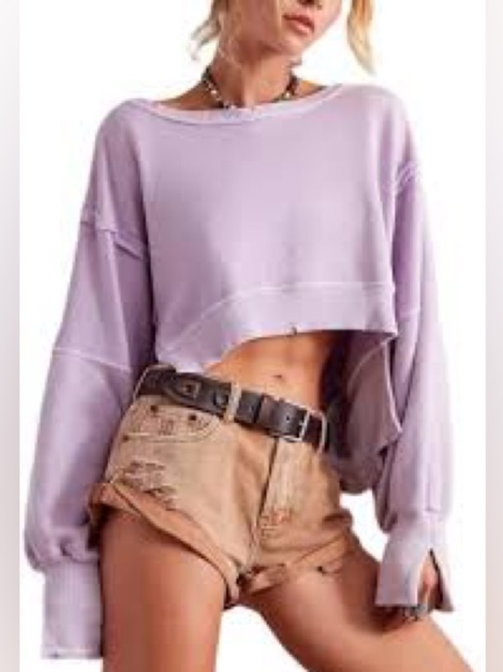 FP We The Free Distressed Camden Cropped Sweatshirt | Small